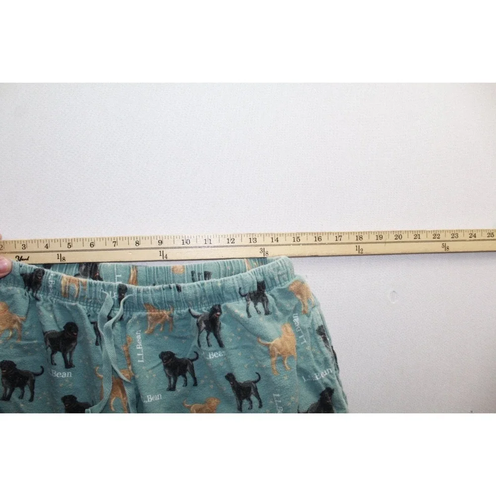 L.L.Bean Pajama Pants Womens Large Petite Teal Good Dog Print Lounge Drawstring